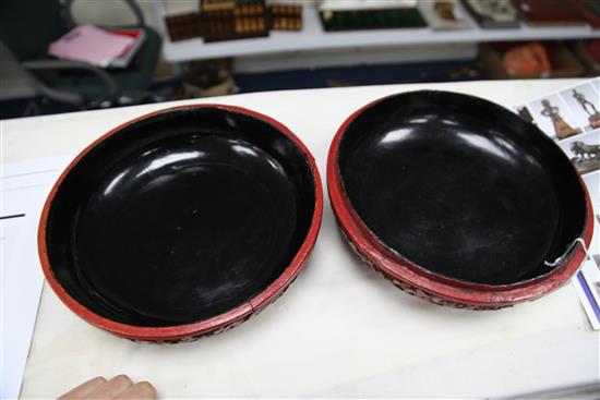 A Chinese cinnabar lacquer box and cover, 19th century, 26cm., restorations